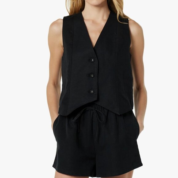 NWT The Drop Esma Linen Black Vest (S) - Picture 1 of 5